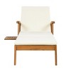 Outdoor Chaise Lounge with Cushion and Wheels, Wooden Adjustable Backrest Recliner for Patio, Poolside or Garden Relaxation-Maison Boucle - 4 of 4