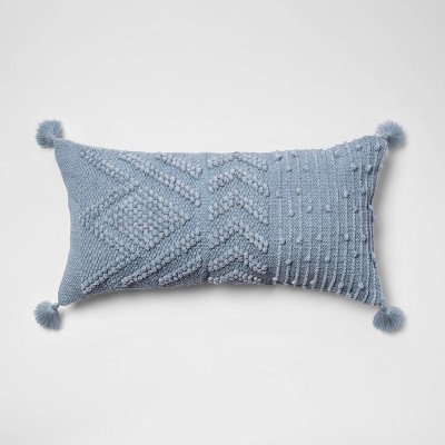 Oversize Embroidered Textured Lumbar Throw Pillow Blue - Opalhouse™