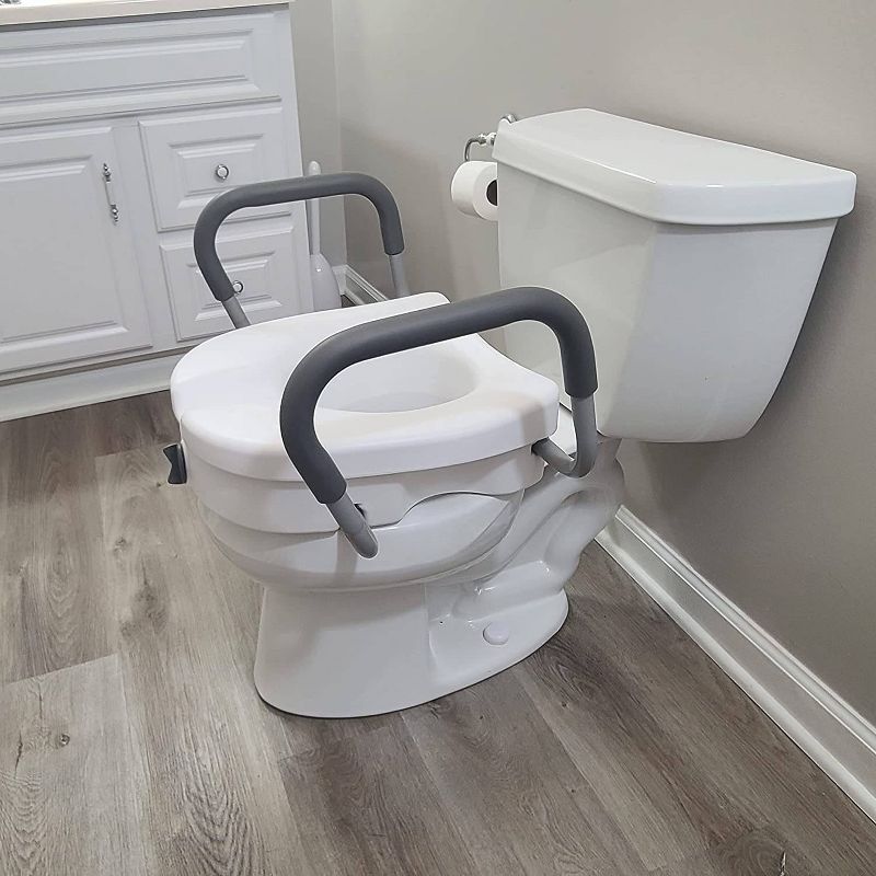 Carex E-Z Lock Raised with Armrests Toilet Seat - White, 4 of 5