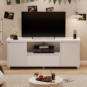 Contemporary Fluted TV Stand,Modern White Entertainment Center with Storage for 60/65/70 Inch TVs,Console Table Media Cabinet - 1 of 4