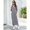 Coolmee Women Casual Maxi Dress Quarter-Zip Neck 3/4 Sleeve Slim Slit Pullover Hoodie Long Dress with Front Pocket - 3 of 4