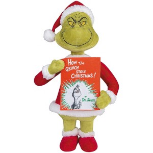 Gemmy 19 in Holiday Greeter Stuffed Grinch in Santa Suit with Dr. Seuss Book - Red - 1 of 3