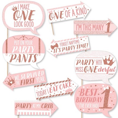  Big Dot of Happiness Funny 1st Birthday Little Miss Onederful - Girl First Birthday Party Photo Booth Props Kit - 10 Piece 