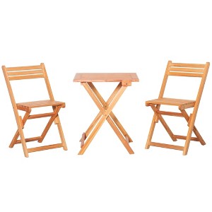 Resenkos 3 Pieces Folding Patio Bistro Set, Poplar Wood, Poolside, Balcony, Teak - 1 of 4