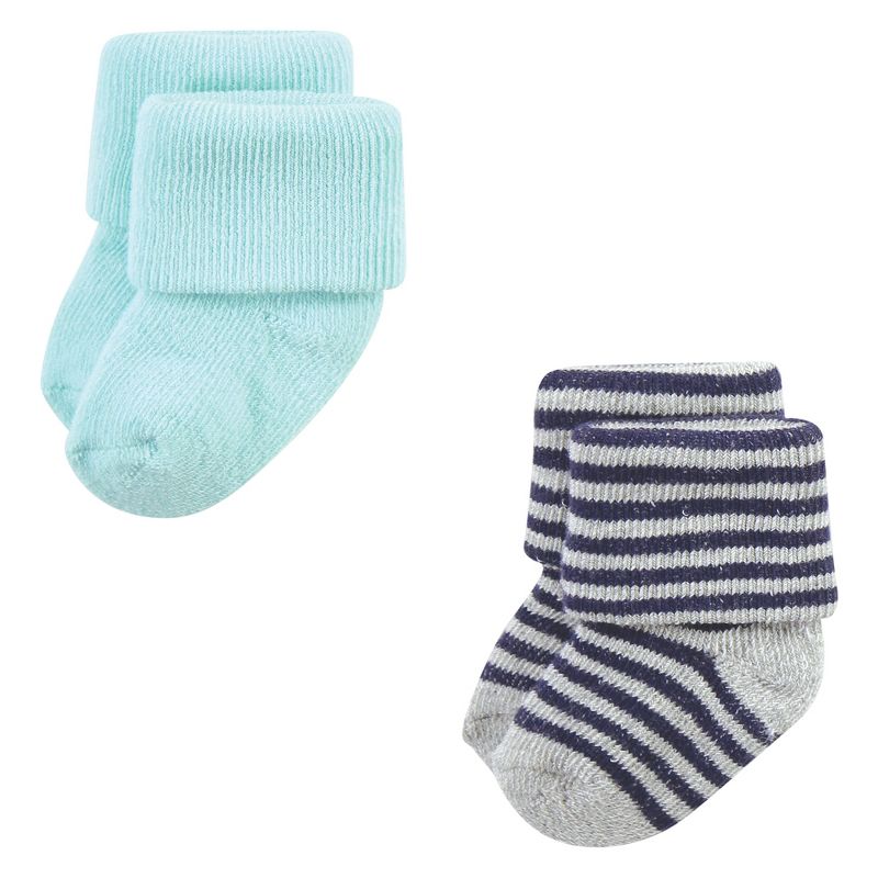 Hudson Baby Infant Boy Cotton Rich Newborn and Terry Socks, Mint Whale, 3 of 7