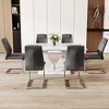 GDFStudio Anselm Modern 7 Piece Marble Pattern Dining Set with Faux Leather Chairs - 2 of 4