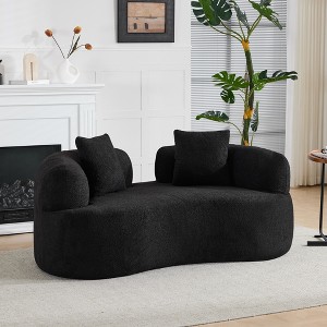 67 Inch Curved Loveseat  Full Compression Sponge Sofa, Teddy Velvet Fabric, No-Assembly Compact Sofa for Small Spaces & Apartments - 1 of 4