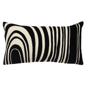 14"x26" Oversized Striped Poly Filled Lumbar Throw Pillow Black - Rizzy Home: Cotton Velvet, Indoor Use, Removable Cover - 1 of 4