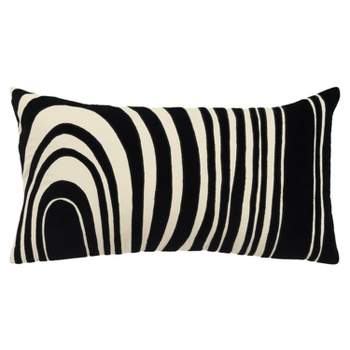 14"x26" Oversized Striped Poly Filled Lumbar Throw Pillow Black - Rizzy Home