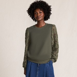 Lands' End Women's Serious Sweats Lace Sleeve Sweatshirt - 1 of 4