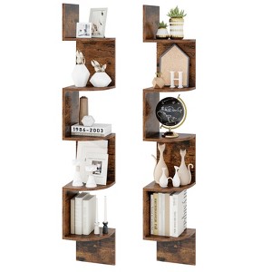 Tangkula 2pcs 5-Tier Corner Shelf Wall Mount Floating Corner Bookshelf Industrial Corner Ladder Shelf - 1 of 4
