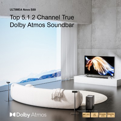 ULTIMEA 5.1.2ch Dolby Atmos Soundbar, 8" Wireless Subwoofer, 520W home theater sound system, 2 Upward-Firing Drivers, Immersive Home Theater Audio