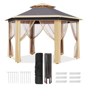 13'x13'Pop Up Gazebo,Hexagonal Canopy Shelter with 6 Zippered Mesh Netting, Event Tent with Strong Steel Frame for Patio Backyard Garden Wedding Party - 1 of 4