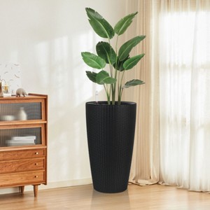 Okak 2 Pack Elegant Modern Faux Rattan Design Planter, Plastic Large Pot with Auto-Watering System for Home, Garden,Indoor/Outdoor - 1 of 4