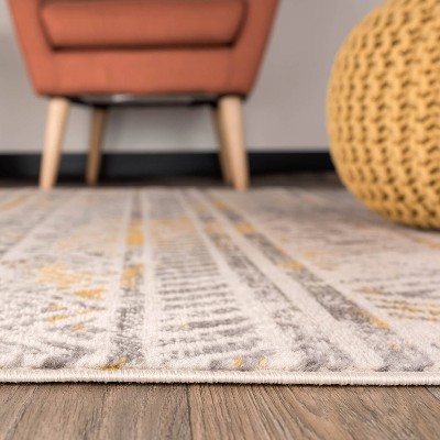 Cheerful Yellow Geometric 5' x 7' Easy-Care Synthetic Area Rug