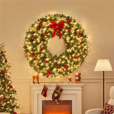 Yaheetech 60 Inc Prelit Artificial Christmas Wreth with 300 LED Lights and a Red Bowknot