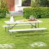 Tangkula Folding Picnic Table w/ 2 Benches 6 FT Camping Table Set w/ All-Weather HDPE Tabletop White - 2 of 4