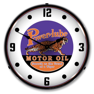 Collectable Sign & Clock | Powerlube Motor Oil LED Wall Clock Retro/Vintage, Lighted