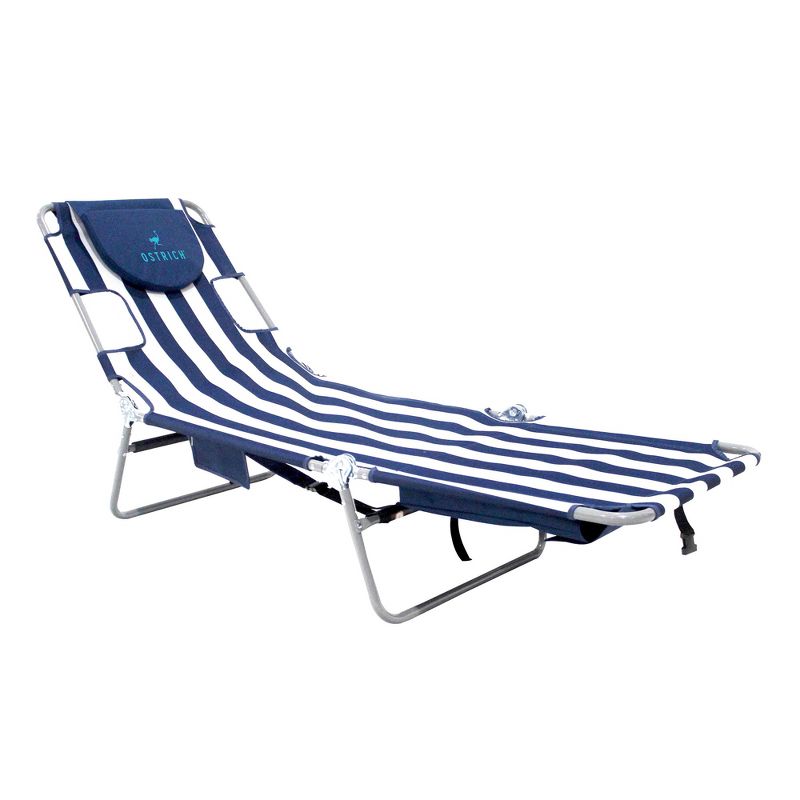 Ostrich 72" x 22" Backpack Chaise Lounge Portable Reclining Lounger, Outdoor Patio Beach Lawn Camping Chair with Large Storage Bag, Navy Blue Stripe, 1 of 8