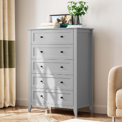 Dresser for Bedroom, Tall 5 Drawer Dresser with Deep Drawers & Metal Knobs, Modern Wooden Chests of Drawers for Entryway, Hallway
