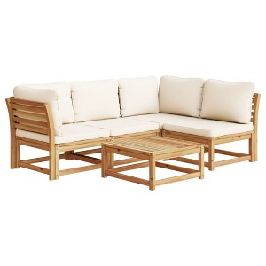 vidaXL - Patio Lounge Set with Cushions, 5 Piece Outdoor Modular Wooden Furniture - Acacia & Cream Polyester for Garden/Patio/Deck - 1 of 4