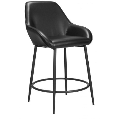 Counter Stool – 38.6" H With Black Faux Leather Seat & Powder-Coated Steel Frame (Set of 2) By Zuo Modern