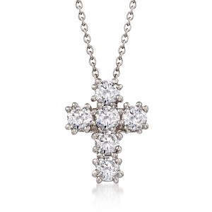 Ross-Simons 1.50 ct. t.w. CZ Cross Pendant Necklace in Sterling Silver - 1 of 3