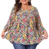 Agnes Orinda Women's Plus Size Floral V Neck Ruffle Sleeve Loose Fit Babydoll Peplum Blouse - 2 of 4