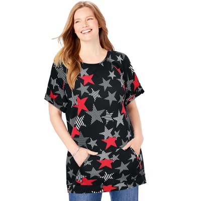 Woman Within Plus Size Americana Kangaroo Pocket Tee