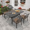 Hzzkey 5-Piece Cast Aluminum Patio Dining Set with Brown Cushions and Umbrella Hole, Black - 3 of 4