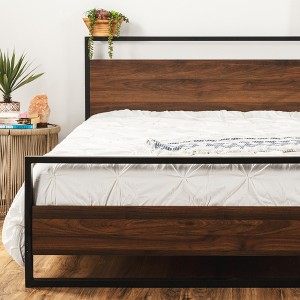 Best Choice Products Metal Wood Platform Queen Bed Frame w/ Wood Slats, Headboard, Footboard, 660lb Cap - Black/Brown - 1 of 4
