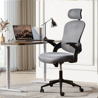 XIZZI Ergonomic Office Chair Mesh Chairs with Tilt Lock & Wide Cushion, High Back Home Desk Chair with Adjustable Headrest & Flip-Up Arms