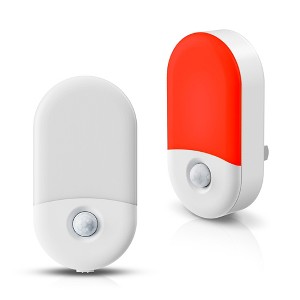 DORESshop 2-Pack 0.6W Plug-in Motion Sensor Night Lights, Half-Glow Horizontal Design, Red Light, Adjustable 50%-100%, US Plug - 1 of 4