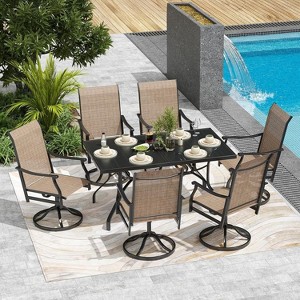 VisioGear Patio Accent Table Sets, 7-Piece Outdoor Table and Chairs Set, Patio Table with Umbrella Hole for Backyard, Brown, 21.7"*21.7"*40.2" - 1 of 4
