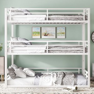 Kumasinova Metal Triple Bunk Bed, Heavy-Duty Steel Bed Frame with Full-Length Guardrails, Noise-Reducing Design for Shared Kids' Rooms/Guest Spaces - 1 of 4