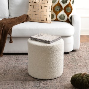 KINWELL Round Upholstered Pouf Ottoman Footrest - 1 of 4
