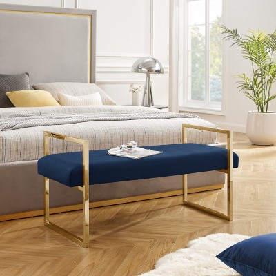 Inspired Home Dalia Velvet/PU Leather Bench with Gold/Chrome Frame