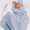 Bellabu Bear Baby Milk & Cookies Blue Bamboo Swaddle & Beanie Set - 4 of 4