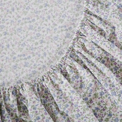 King White Cotton Percale Sheet Set with Floral Print