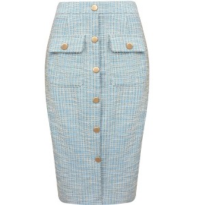 INSPIRE CHIC Women's Tweed High Waist Elegant Office Midi Pencil Skirts - 1 of 4