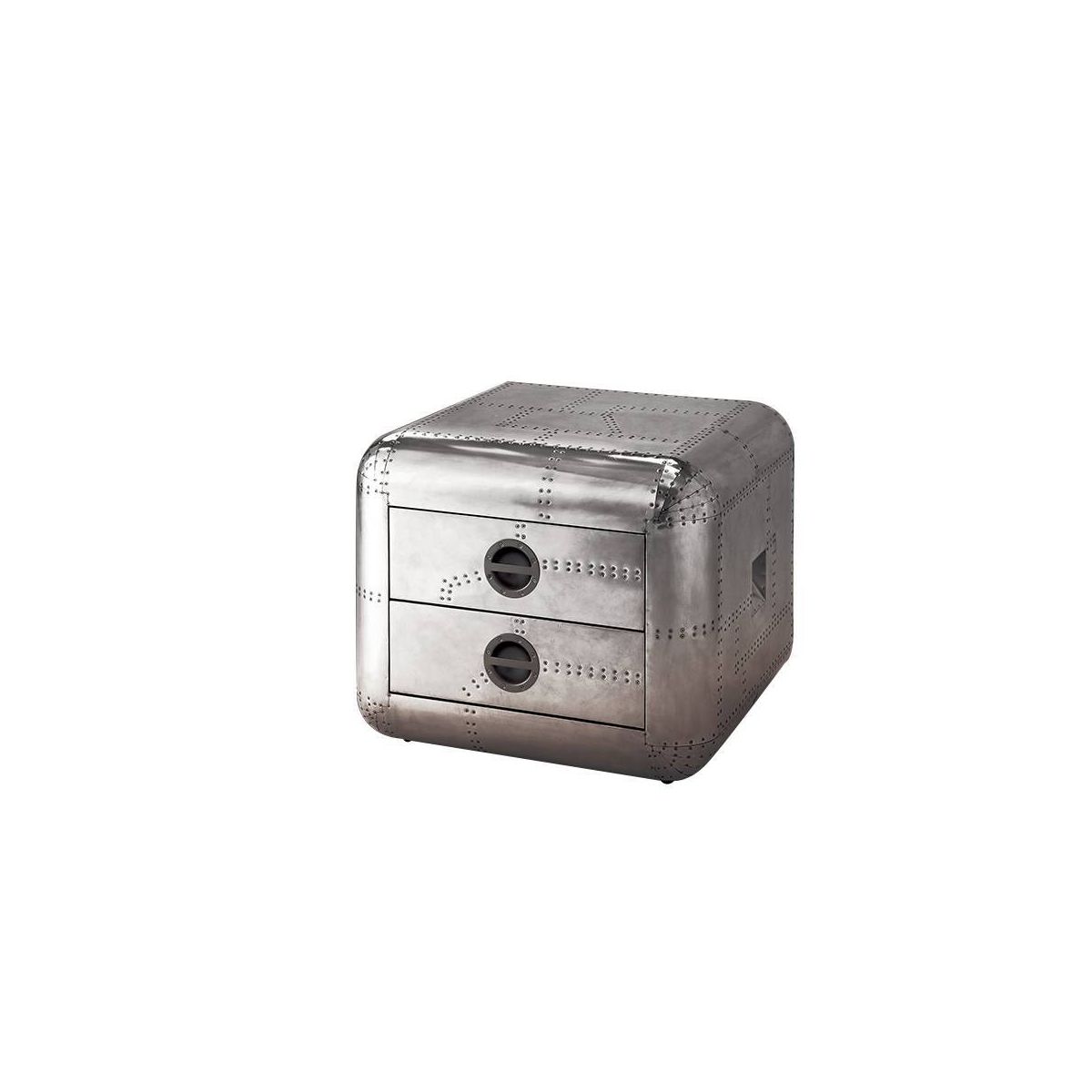 26" Brancaster Accent Table Aluminum - Acme Furniture: Riveted Aircraft Style, No Assembly