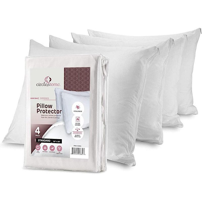 Circles Home 100% Cotton Breathable Pillow Protector with Zipper (4 Pack), 1 of 13