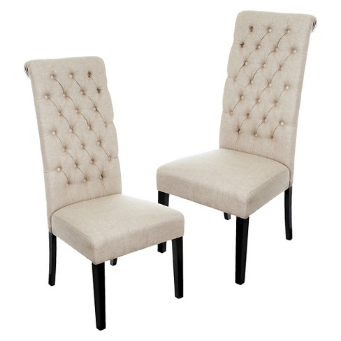 Great Deal Furniture Cooper Dining Chair Set Of 2 Dark Beige, Tall Back Leather Dining Room Chairs