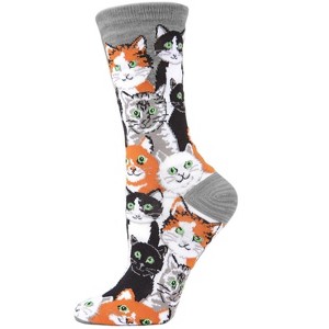 Memoi Multi Cat Club Bamboo Blend Crew Socks - 1 of 2