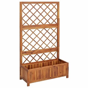 vidaXL Garden Raised Bed with Trellis, Solid Acacia Wood Planter, Outdoor and Indoor Use, Brown - 1 of 4