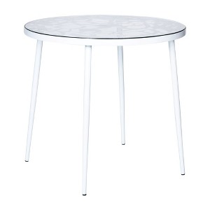 LeisureMod Devon Tree Design Glass Top Aluminum Base Indoor Outdoor Bistro Dining Table - 1 of 4