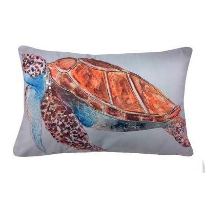 21" x 14" Embroidered Sequined Turtle Patio Throw Pillow - Edie@Home