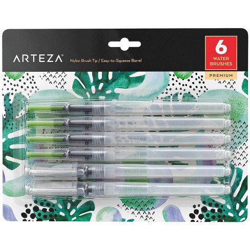 Arteza Refillable Water Brush Pens, Assorted Tips - 6 Pack