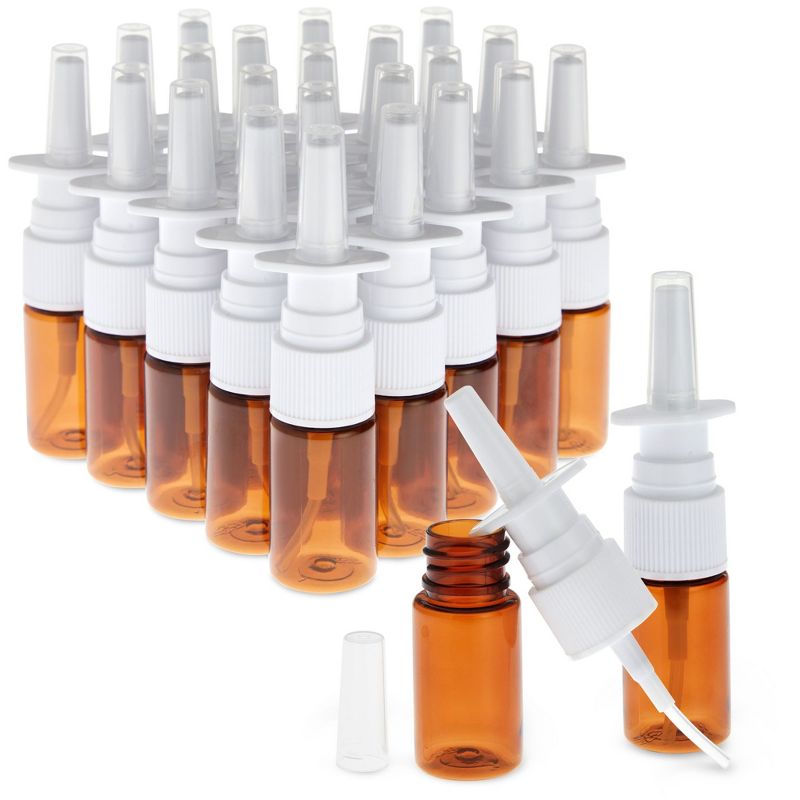 Bright Creations 24-Pack Small Empty Nasal Spray Bottles for Nose - 10ml/0.35 oz Bulk Refillable Amber Mist Sprayers for Travel (Plastic), 1 of 9