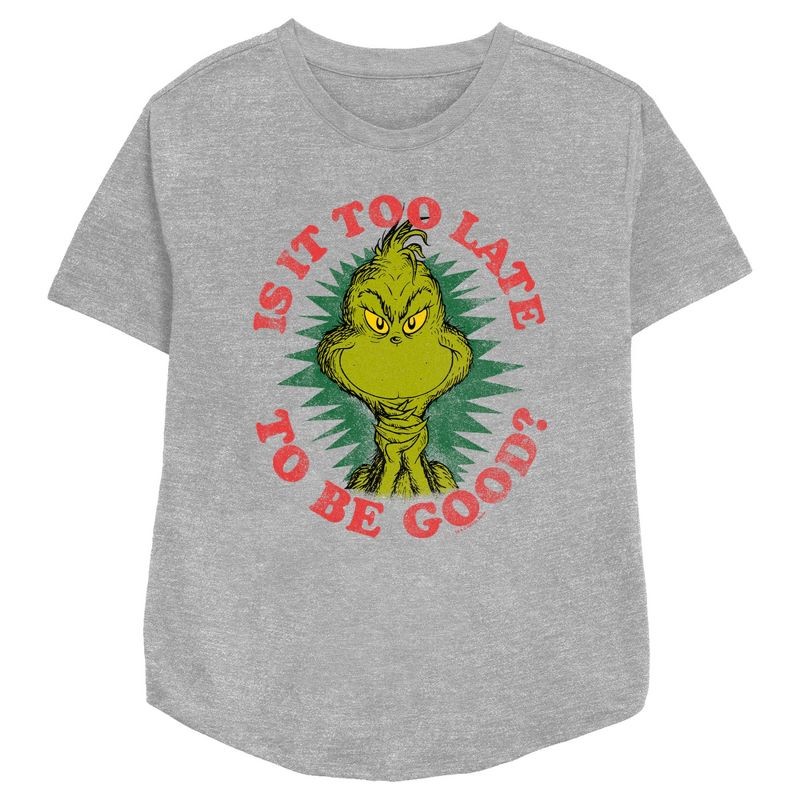 Women's Dr. Seuss Christmas The Grinch Is it too Late T-Shirt, 1 of 4